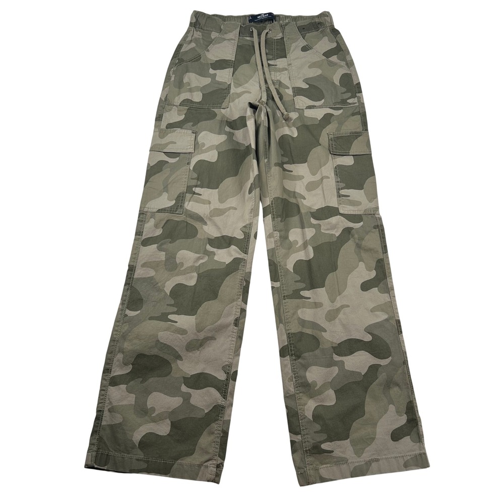 Hollister Pants Womens S Long Camo Cargo Adjustable Rise Baggy Wide Leg Army